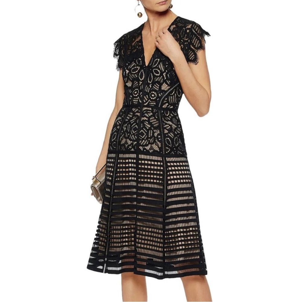 Lela Rose Paneled Lattice and Guipure Lace Dress - size 6 - perfect condition